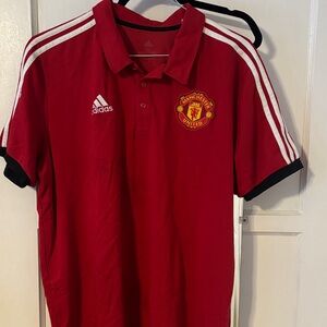 Adidas Red Manchester United Polo with White Stripes